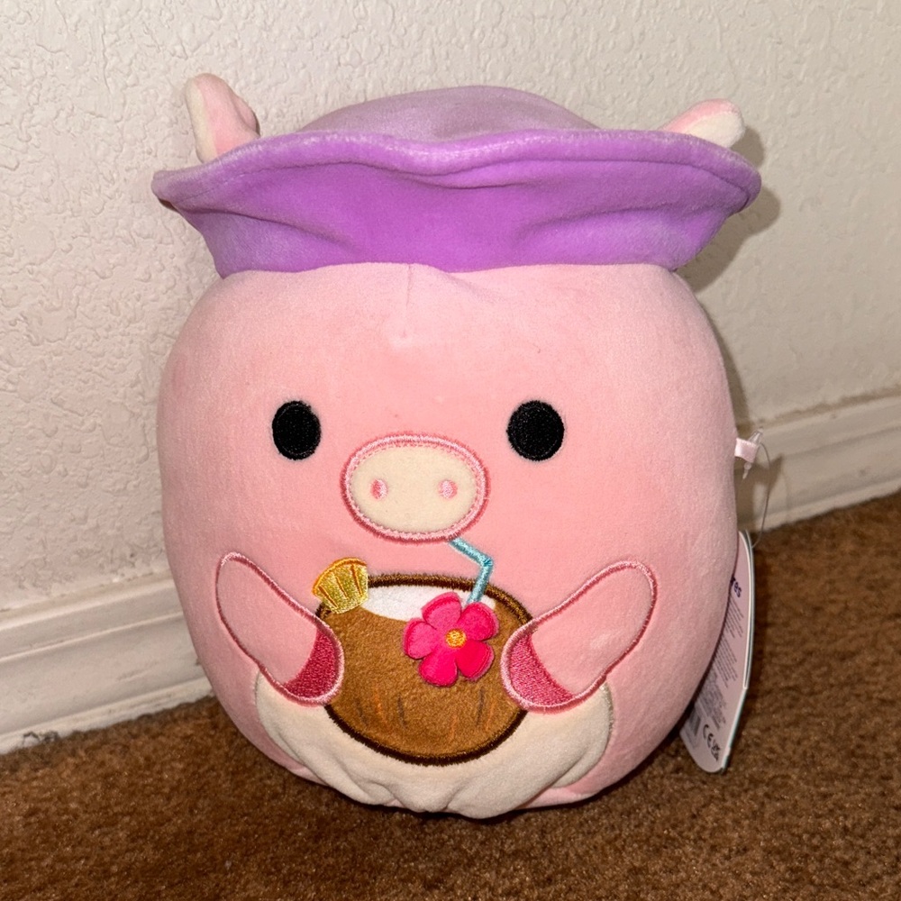 Peter the Pig Squishmallow with Coconut Drink NWT 8”